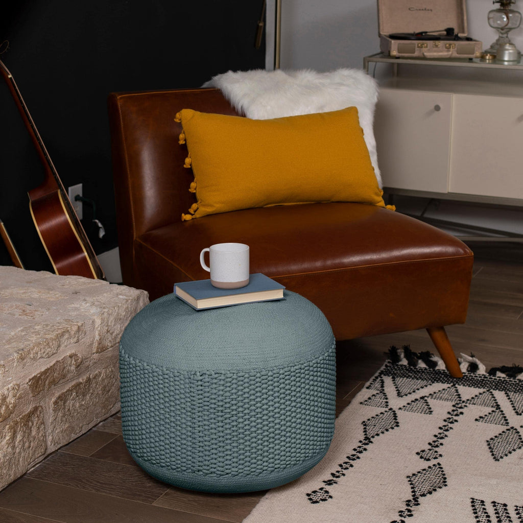 Indoor Outdoor Pouf Ottoman Foot Rest, Mist, 20"x20"x16"