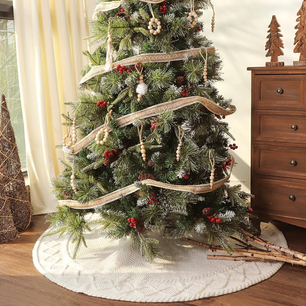 Knit Christmas Tree Skirts, Neutral Tree Skirt, Cozy Christmas Decorations