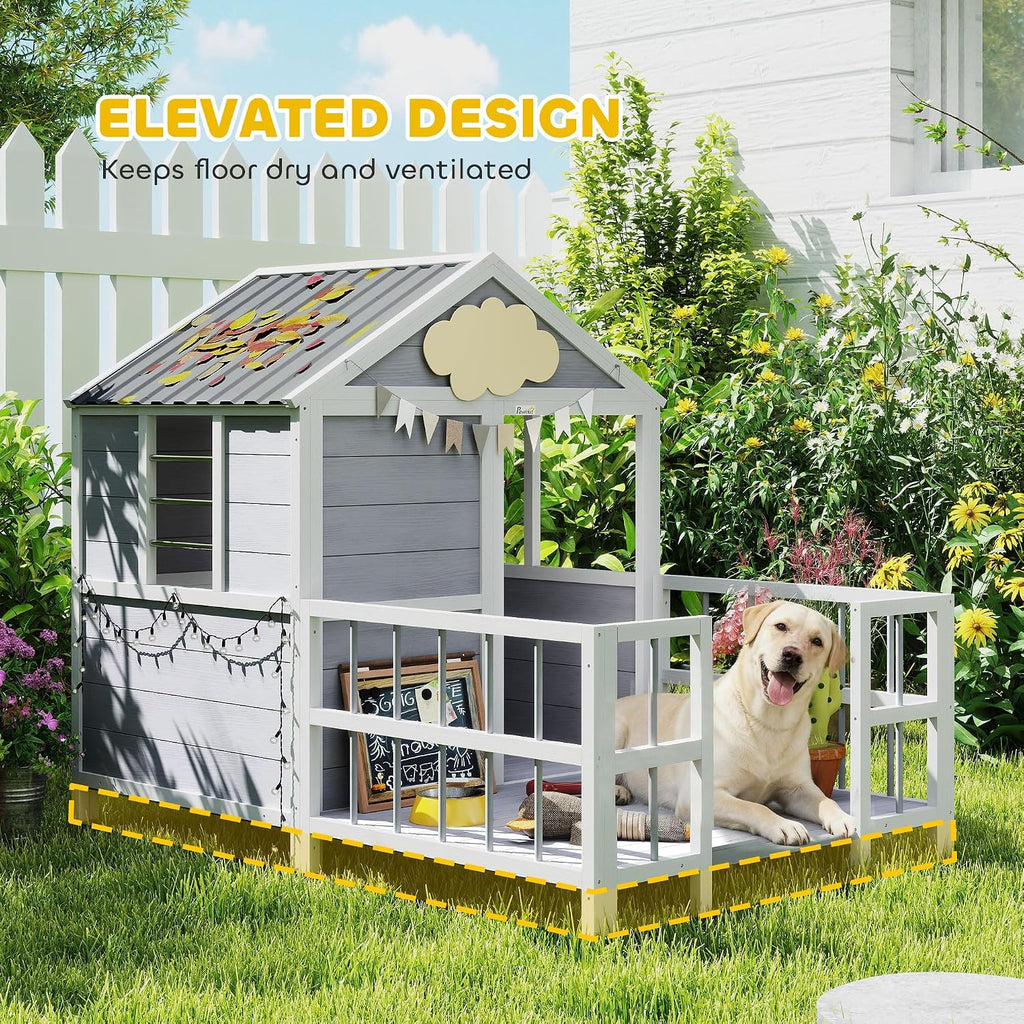Dog House Outdoor Indoor, 61" x 41" x 47" w/Porch