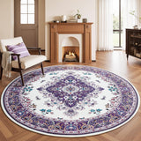 Vintage Round Rug 6ft Washable Non Slip Circle Rugs 72inch Indoor Carpet for Bedroom Living Room Din