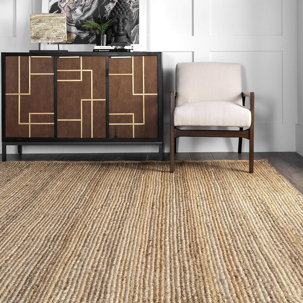 Jute Braided Area Rug, Handcrafted Traditional Farmhouse Carpet , Natural Home Décor, Eco-Friendly, 8 x 10 Feet