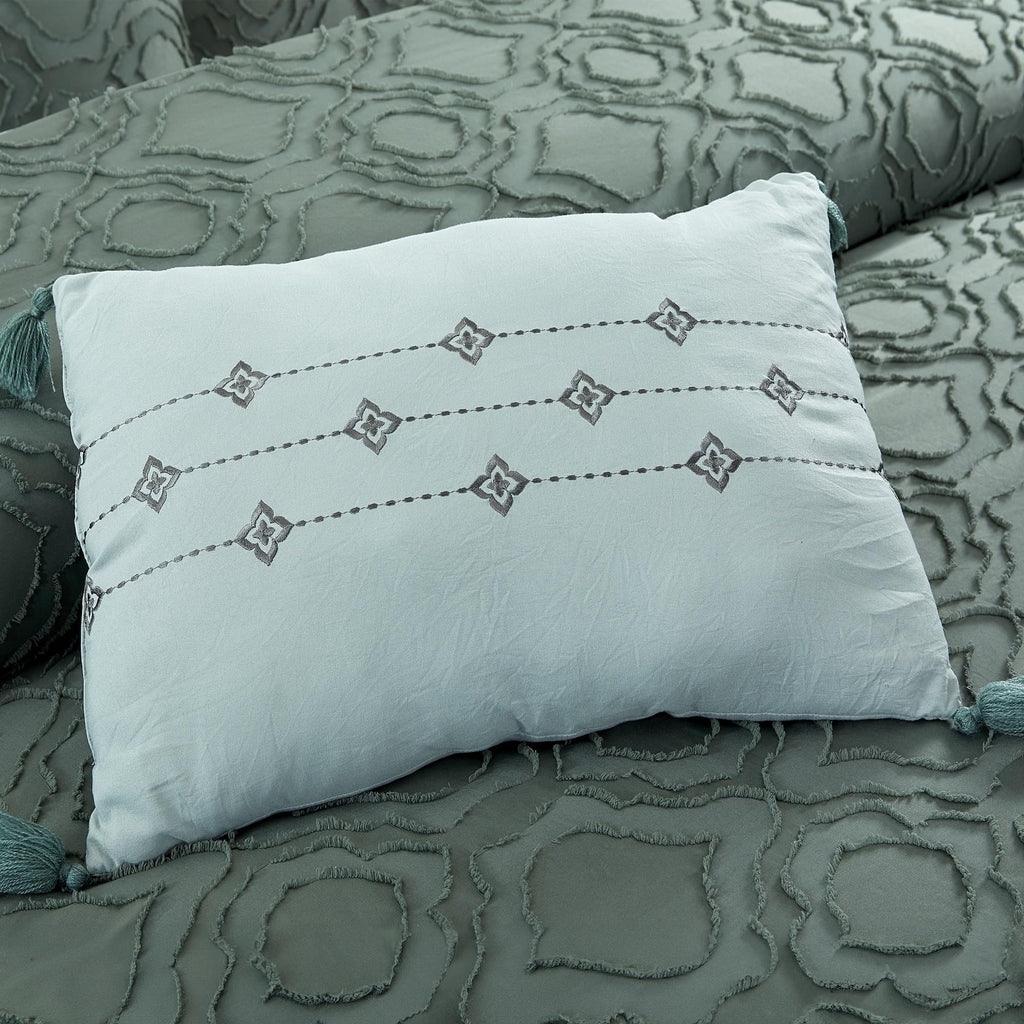 5-Piece Jacquard Comforter Set, Samson Queen in Ivy Green - Elegant Comforter, 2 Pillow Shams, and 2 Decorative