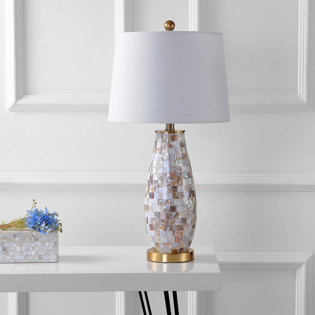 Jocelyn 28" Mosaic Seashell Table Lamp, Natural/Brass Gold