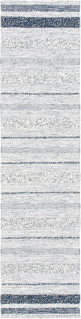 Striped Kilim Collection Runner Rug - 2'3" x 9', Ivory & Navy, Handmade Flat Weave Cotton, Ideal for High Traffic