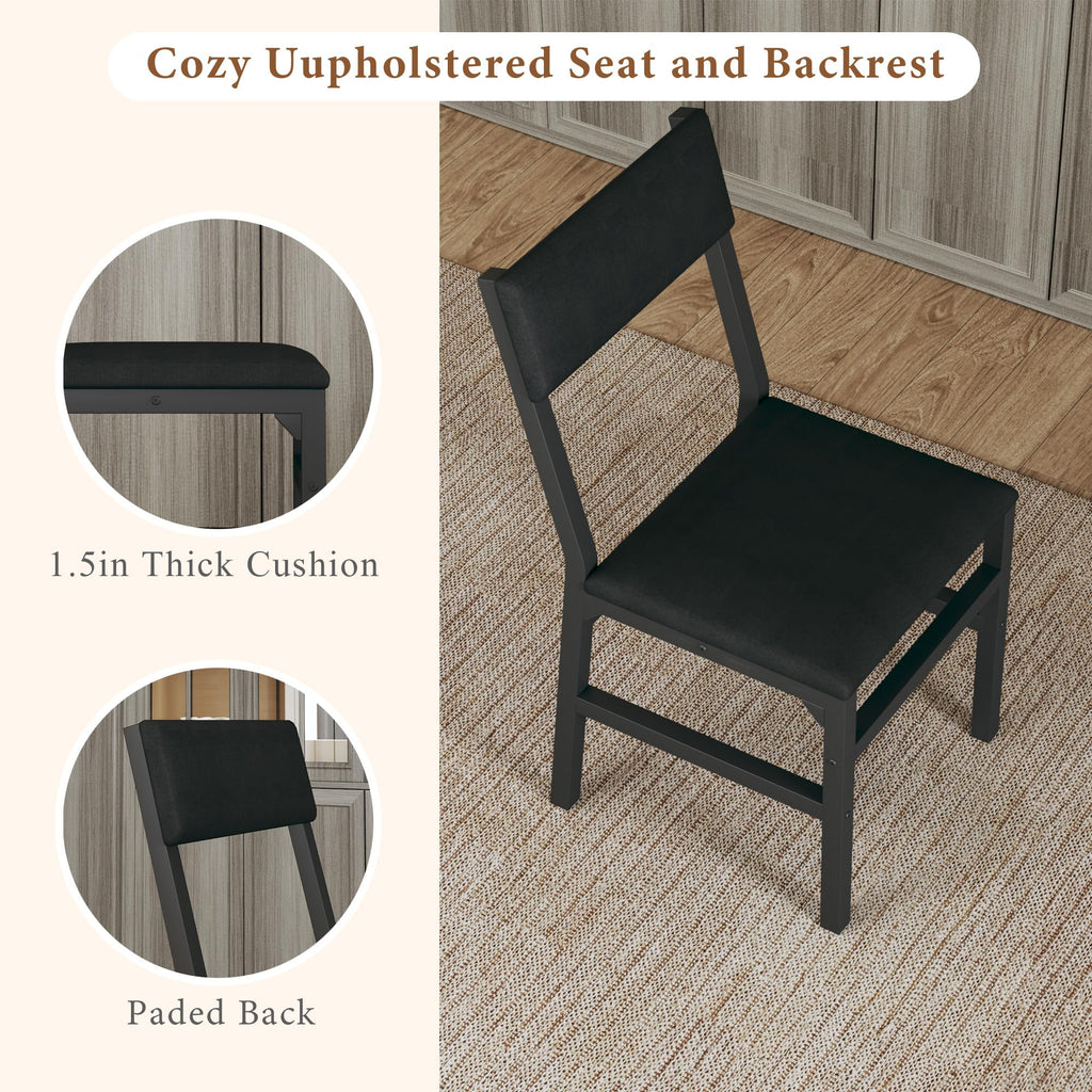 Dining Table Set for 4, Extendable Kitchen Table Cushion Chairs Set of 4, Rectangle Dining Table with Metal Frame &