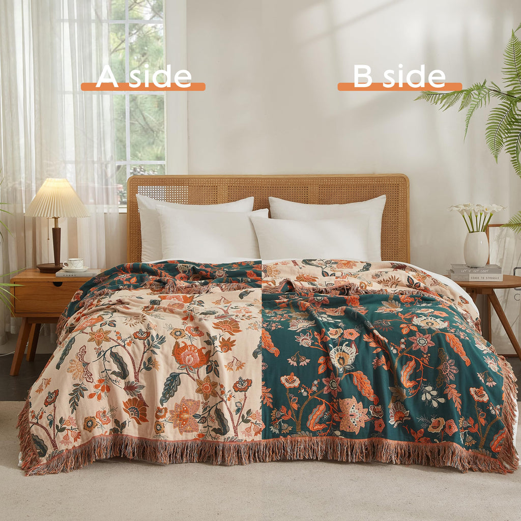 Boho Throw Blanket for Bed 60"x80", 100% Cotton Blanket for Couch Sofa