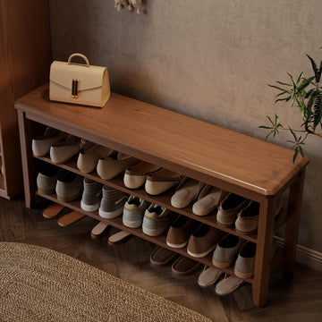 Wood Shoe Rack Bench, 2 Tier Shoe Rack for Front Door Entrance