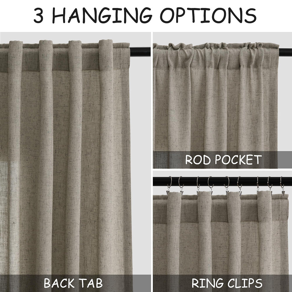 Mocha Linen Curtains 90 Inch Length 2 Panels Set Rod Pocket Back Tab Window Drapes Light Filtering Modern Farmhouse