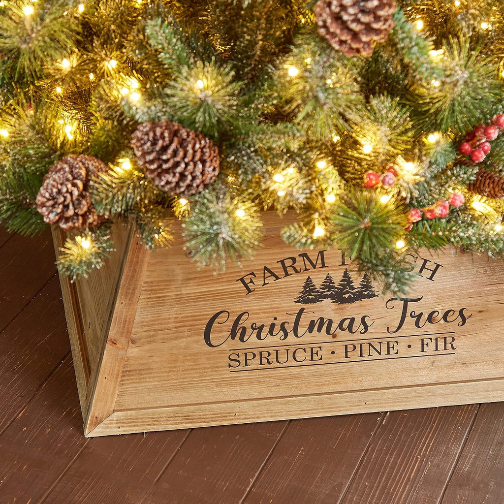 26" L Natural Wooden Trapezoid Tree Collar, Rustic Christmas Trees Stand Cover Fresh Tree Ring Festive Party Decor