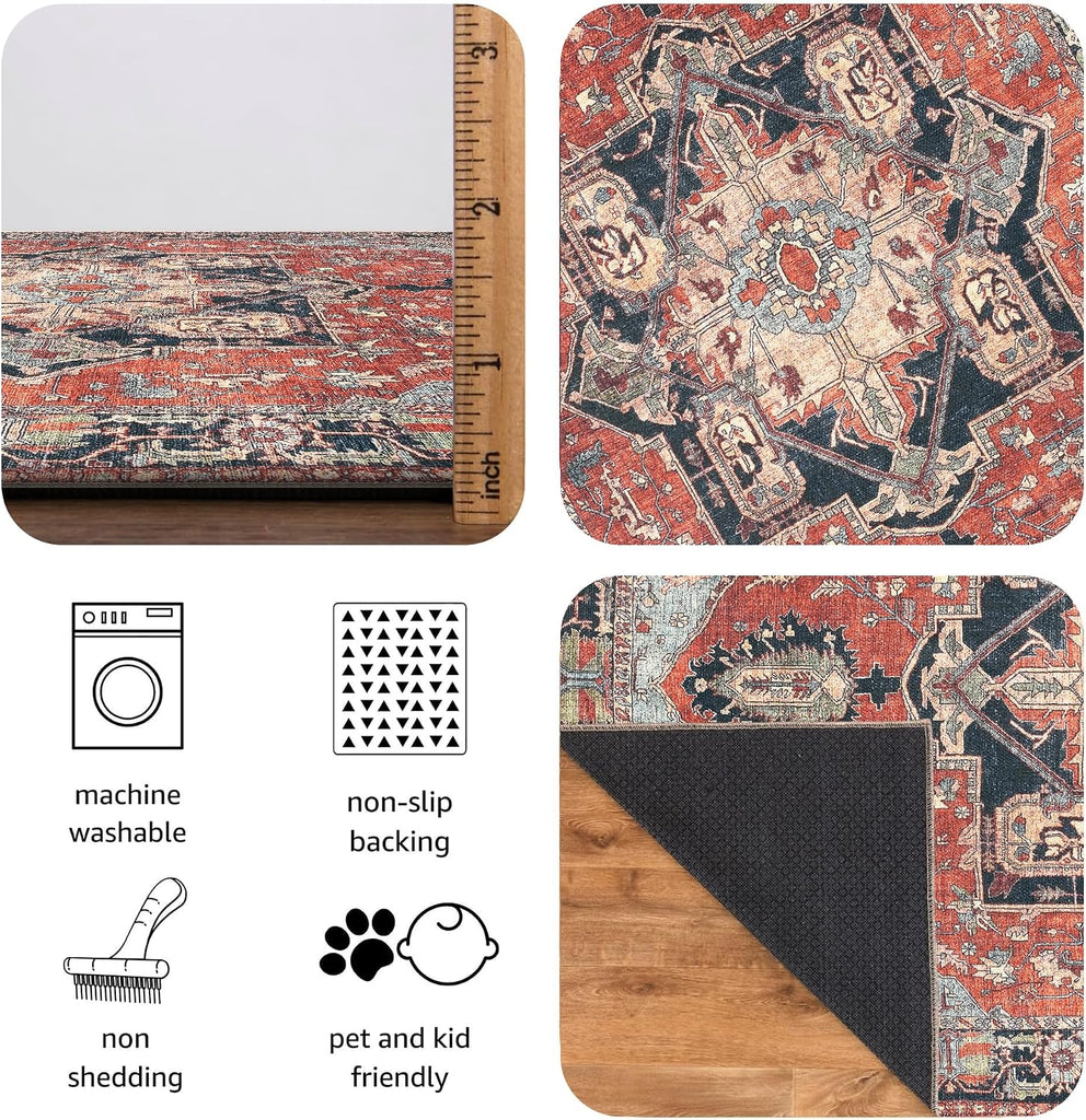 Vintage Washable Runner Rug, Non-Slip Low Pile, 2x7
