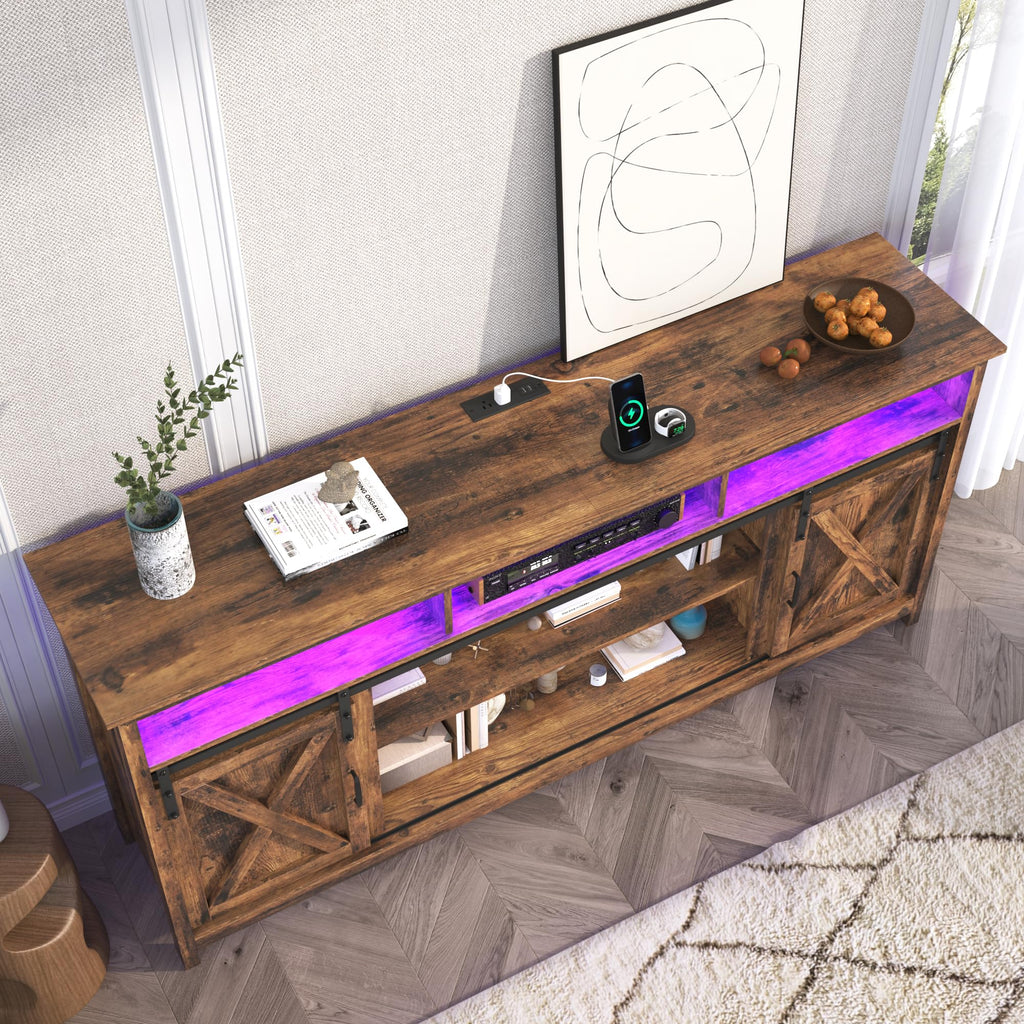 Farmhouse TV Stand for 90/85 Inch TV with Power Outlet, Entertainment Center with Storage and Sliding Barn Doors
