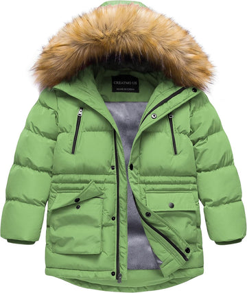 Boy's Winter Parka Water Resistant Hooded Puffer Fleece Lined Jackets Coats