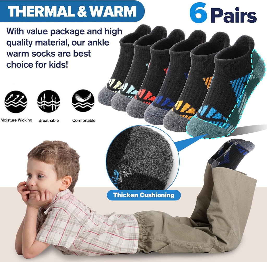 Kids Merino Wool Ankle Hiking Athletic Running Socks Girls Boys Teens Thermal Winter Cozy Warm Thick No Show Socks 6