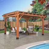 14' x 12' Traditional Cedar Wood Pergola Kit with Trellis Roof, All-Season Durability, High-Wind Rating
