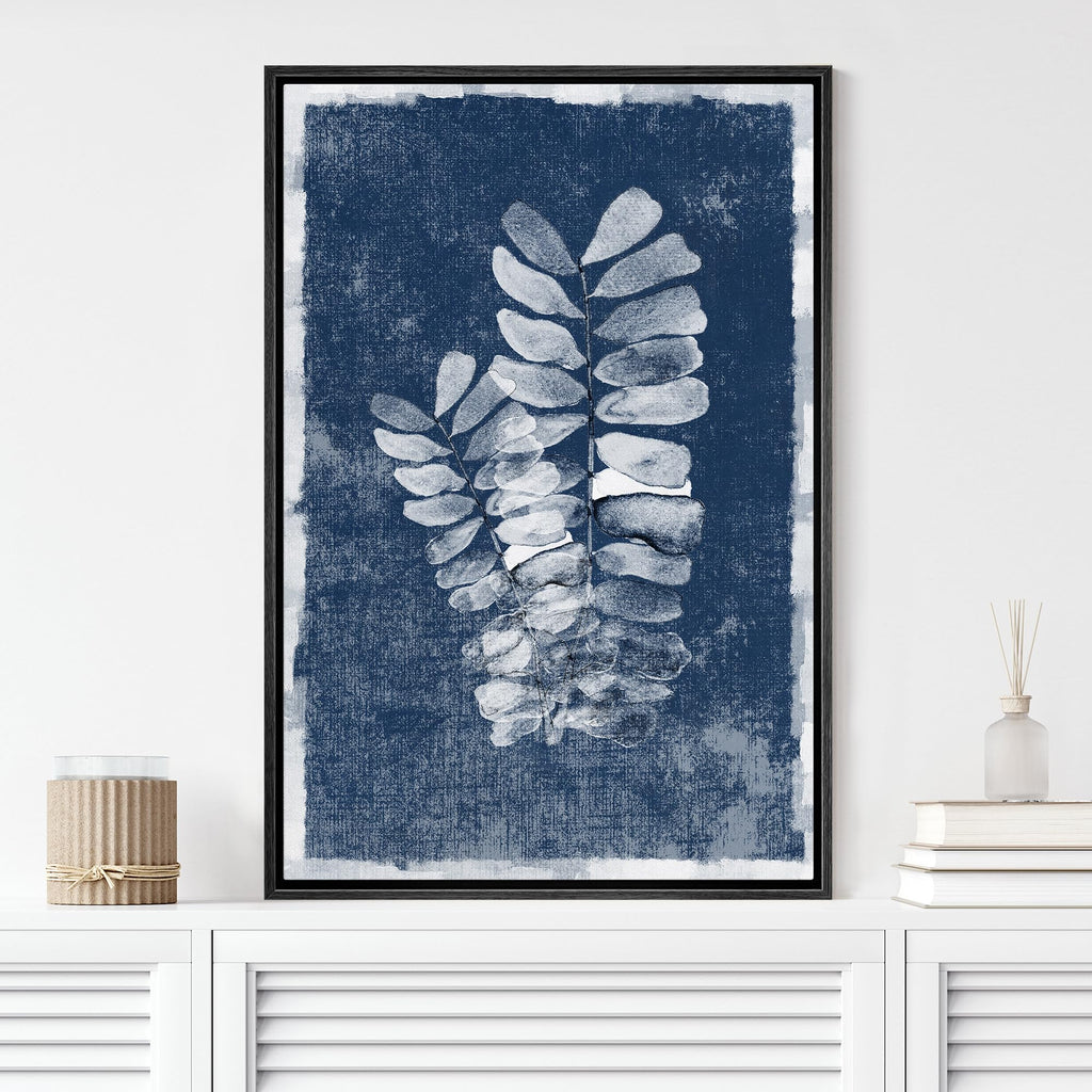 Framed Canvas Print Wall Art Faded White Fern Leaf Nature Wilderness Illustrations Modern Art Nautical Relax/Calm