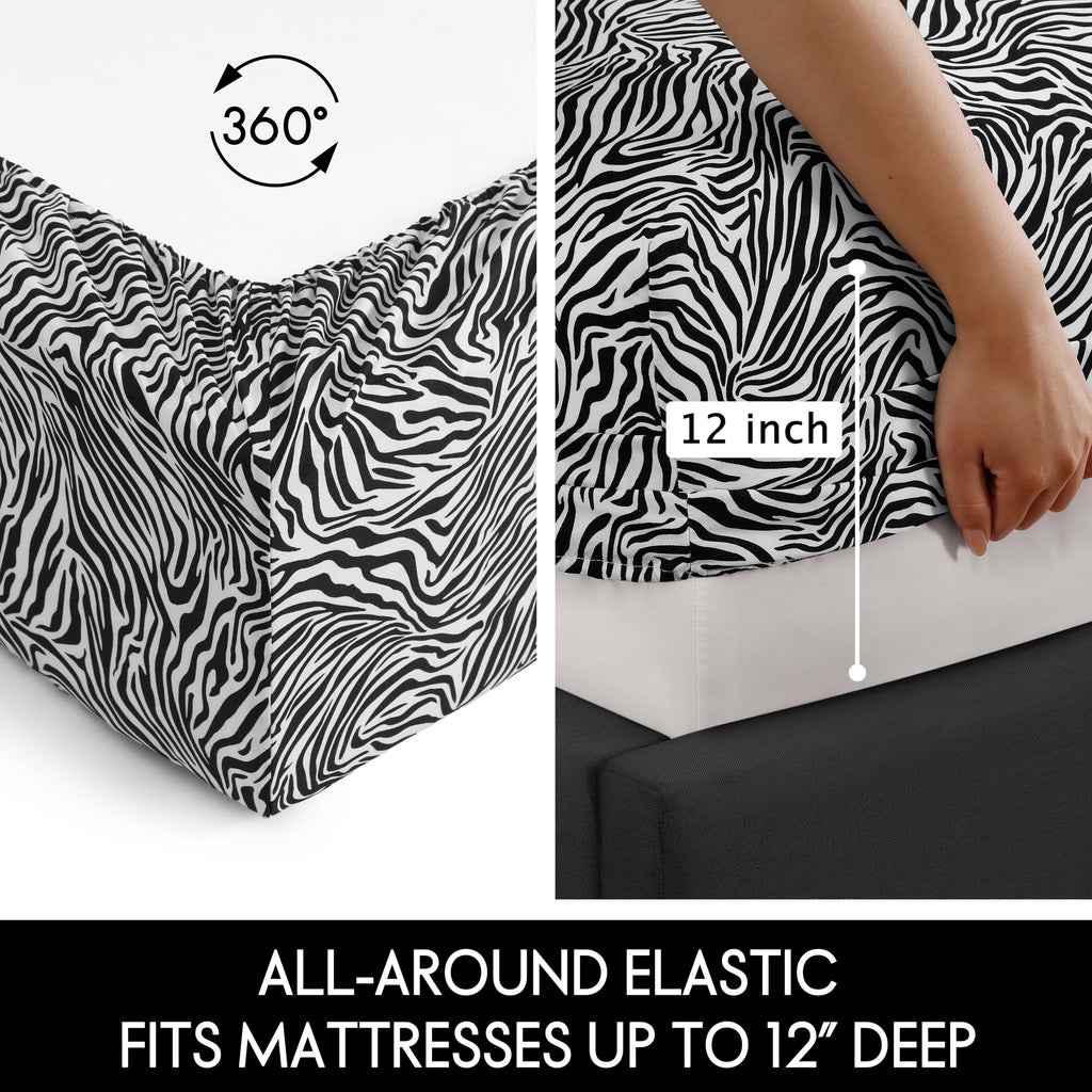 Printed Soft Microfiber King 4-Piece Sheet Set, Zebra