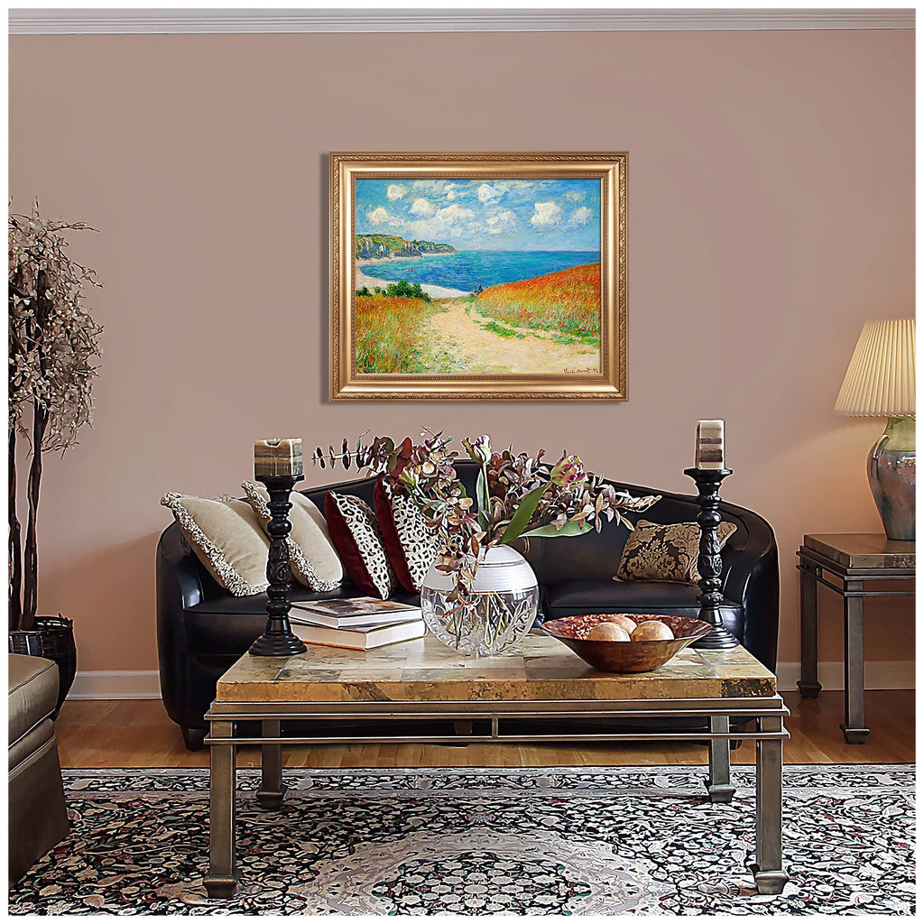 Path in the Wheat Fields at Pourville by Claude Monet Framed Size:36x30 inches, Image Size:30x24 inches World Classic