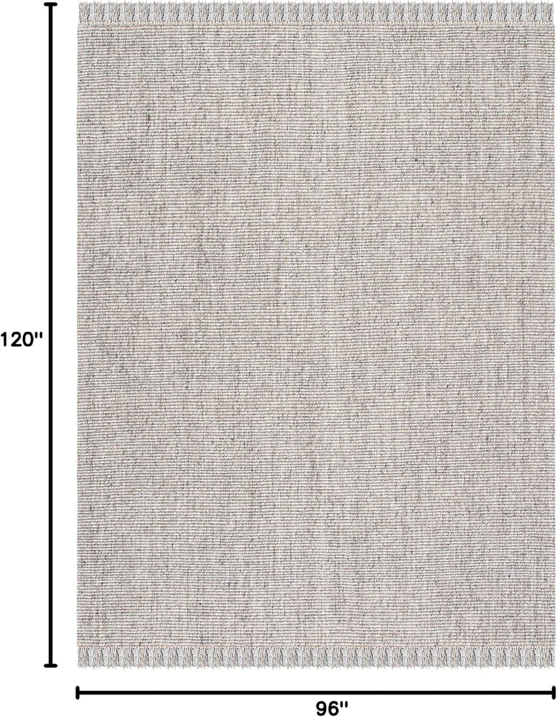 Area Rug 8x10 - Natural Fiber Collection - Large - Grey & Natural, Handmade Woven Jute, Fringe Detail, Ideal , Dining