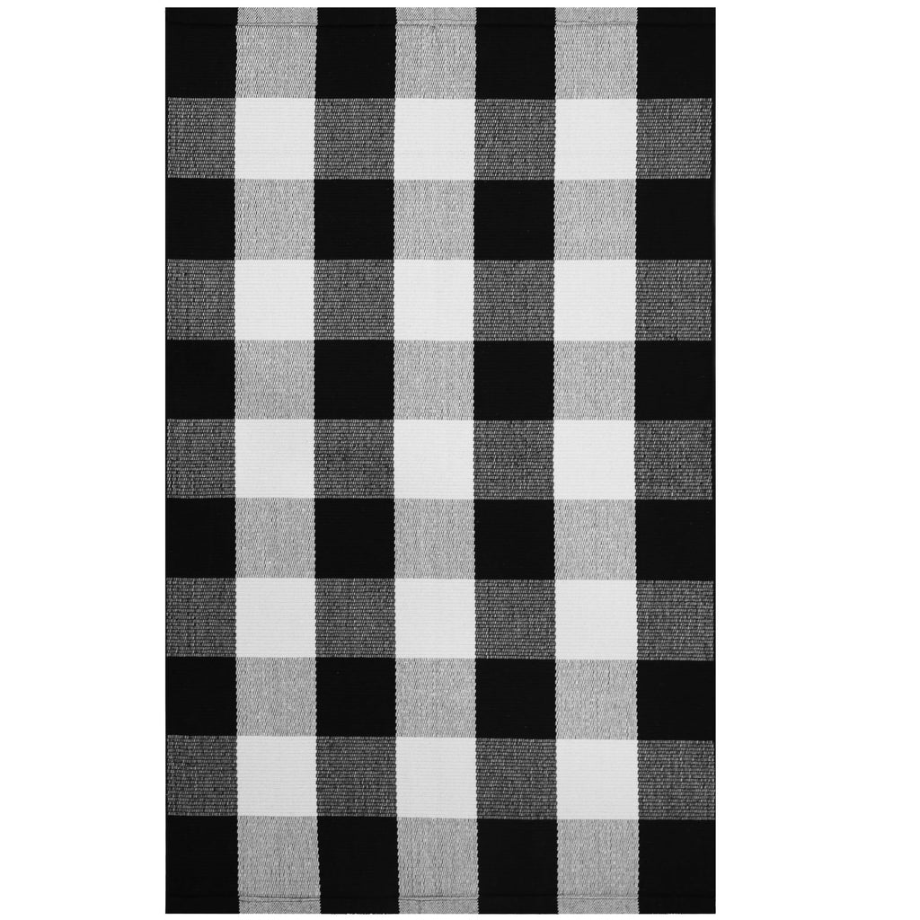 Buffalo Plaid Checkered Rug 27.5x43 in Black White Front Door Rug