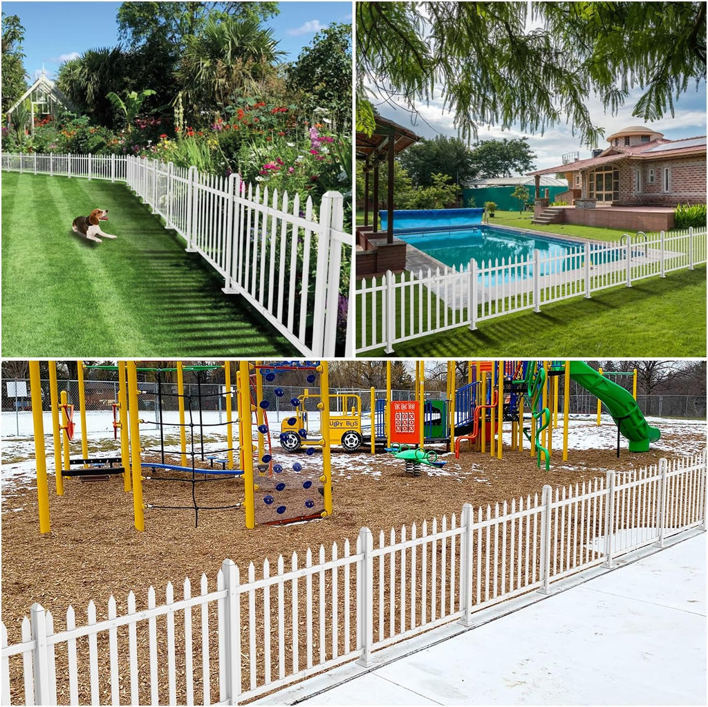 3 Sets 36"H x 84"W Vinyl White Picket Fence Panels Decorative Fencing for Front Porch Yard Garden Pool (20 Pickets