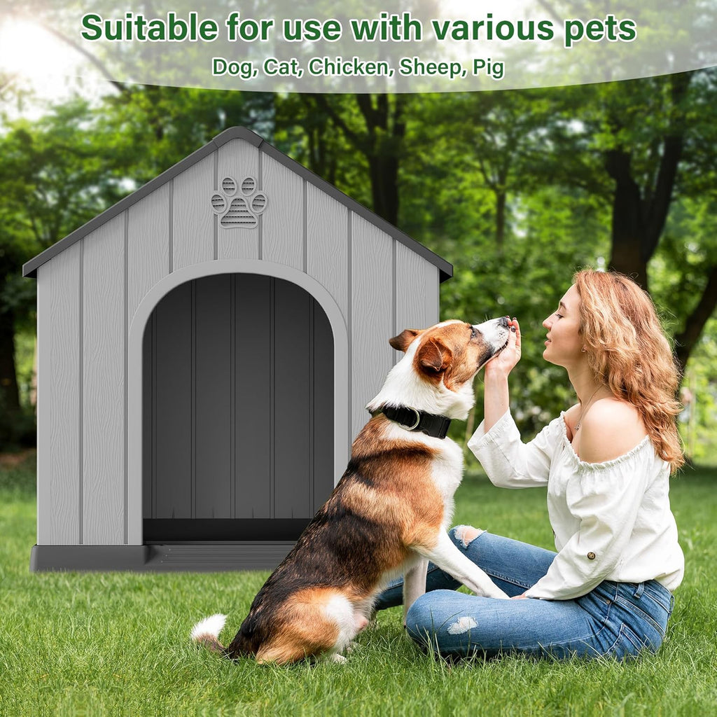 Large Dog House for Outdoor & Indoor, Waterproof Puppy Shelter with Air Vents & Elevated Floor, Easy Assemble Sturdy