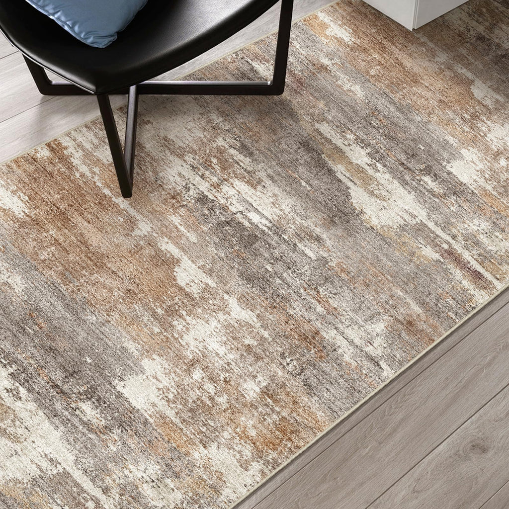 Runner Rug Washable Abstract: Non Slip Hallway Floor Mat Brown/Brick