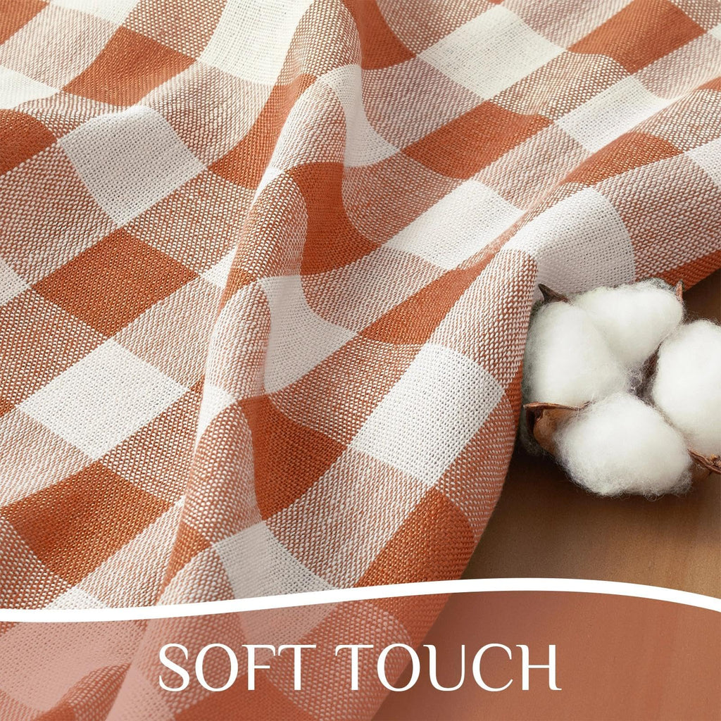 Fall Gingham Round Tablecloth with Tassel, Orange, 70" x 70"