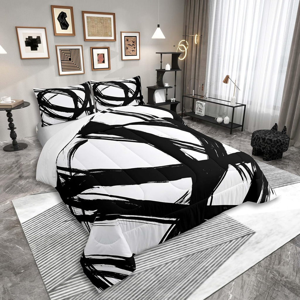 Erosebridal Black and White Abstarct Queen Comforter Set for Adult Women Men