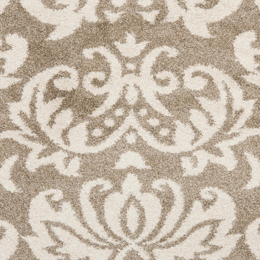 Florida Shag Collection Area Rug - 4' Square, Beige & Cream, Damask Design, Non-Shedding & Easy Care, 1.2-inch Thick