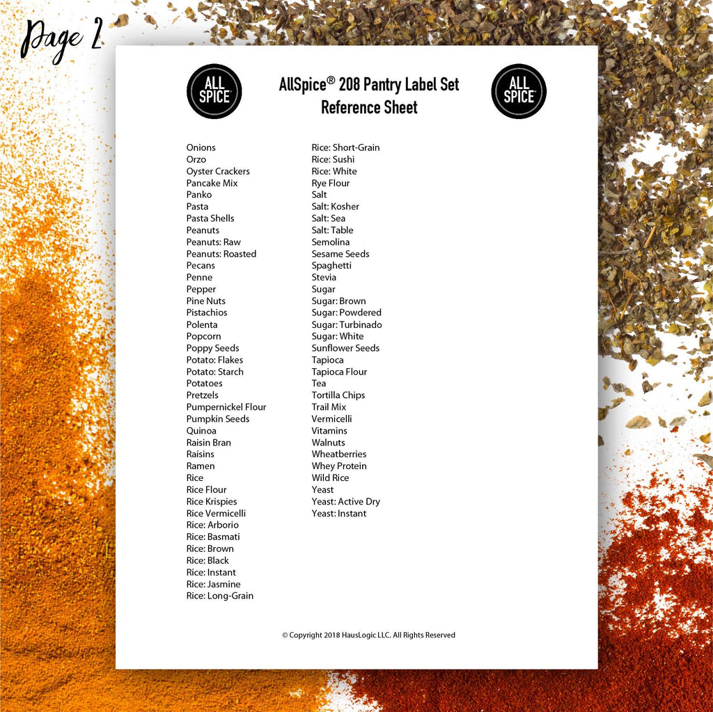 208 Preprinted Water Resistant Bulk Pantry Labels Set