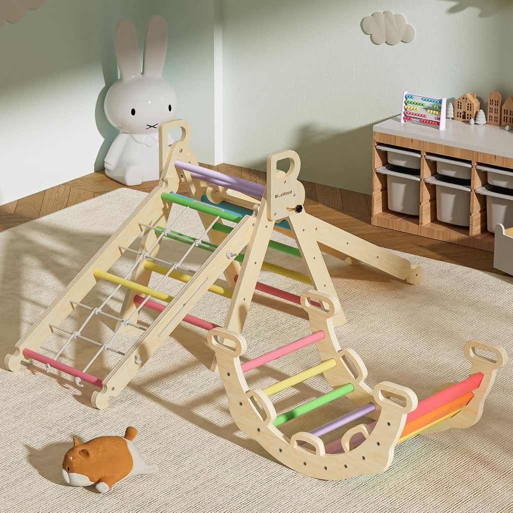 In-1Pikler Triangle Set, Toddler Climbing Toys Indoor, Rainbow