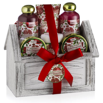 Birthday Gifts from Son, Home Spa Gift Basket, 8pc Bath & Body Set for Women & Men, Exotic Pomegranate Scent, Shower