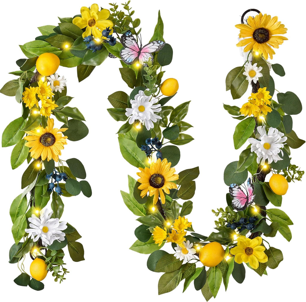 6ft Artificial Lemon Sunflower Summer Garland for Mantel