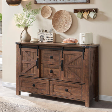 48" Wide Farmhouse Sideboard Buffet Cabinet, Reclaimed Barnwood