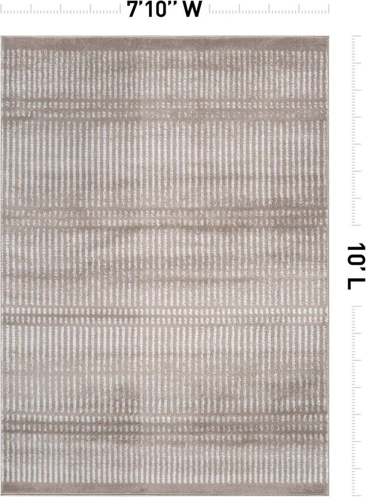 Contemporary Stripe Lines High Traffic Area Rug Beige