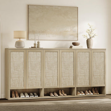 96.8" Wide Tall Rattan Shoe Storage Cabinet with Doors