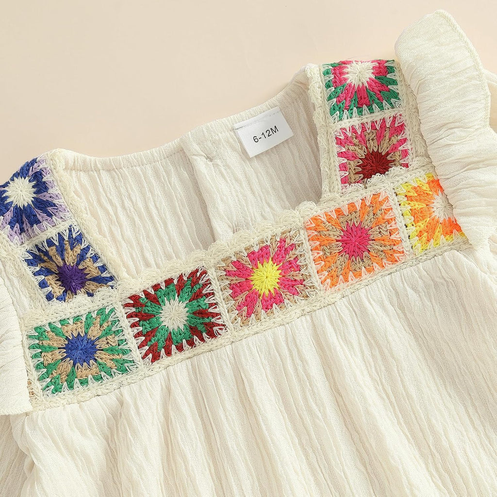Toddler Baby Girl Crochet Blouse Tassel Denim Pants 2Pcs Boho Outfit Set