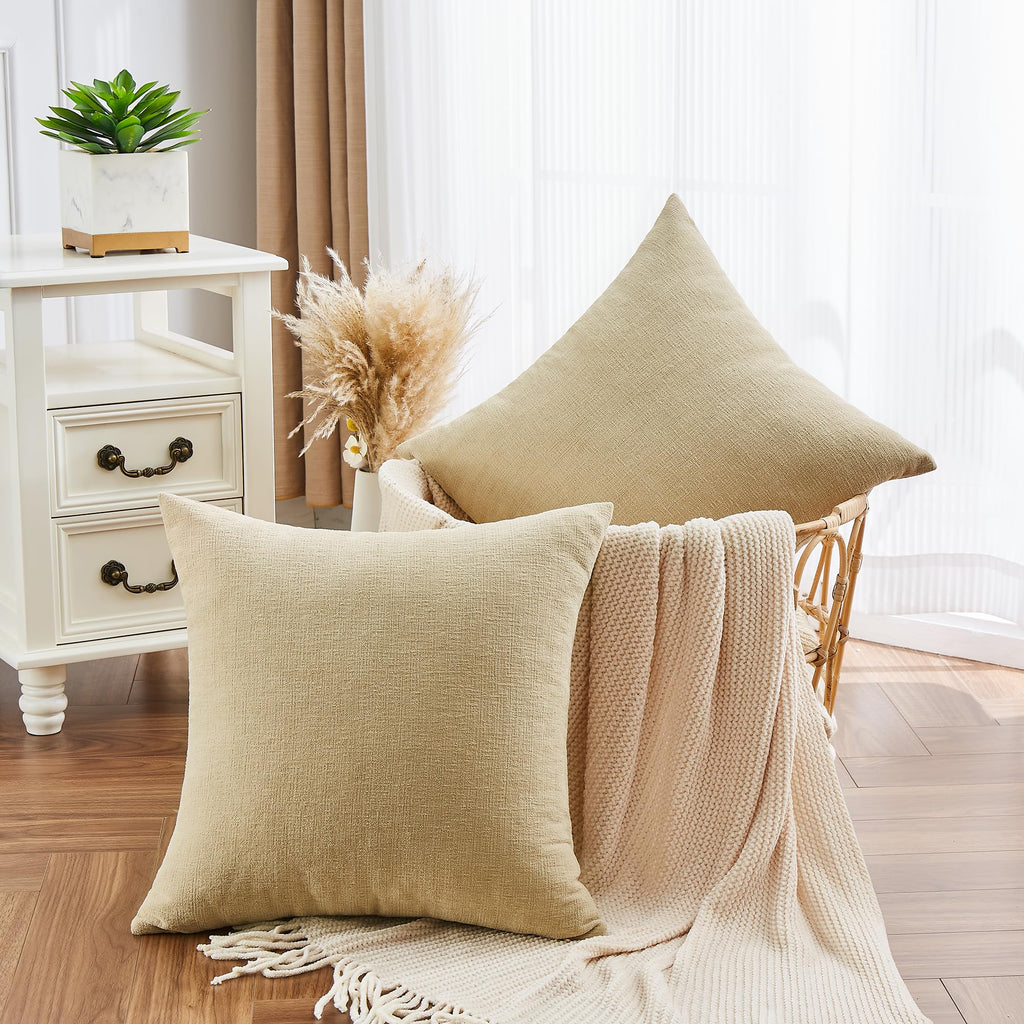 Khaki Chenille Throw Pillow Covers 24x24 Set of 2 for Couch