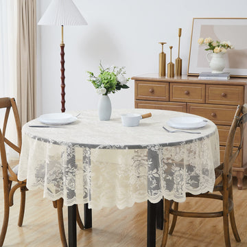 Beautiful 36 Round Ivory Lace Tablecloth. (Luna TC 36 R, Ivory)