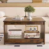 Farmhouse Coffee Table, Wood Square Coffee Tables, 31.5" D x 31.5" W, Rustic Brown