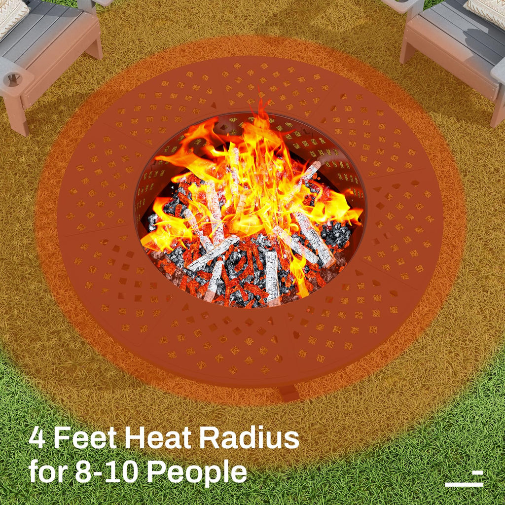43" Outdoor Fire Pit with 2 Grill, Wood Burning Firepit for Outside with Lid & Fire Poker, Round Metal Table Backyard