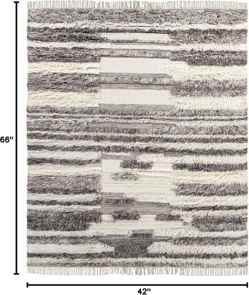 Malta Wool Living Room, Bedroom Area Rug - Striped Abstract - Traditional Transitional Boho Farmhouse Modern - Plush