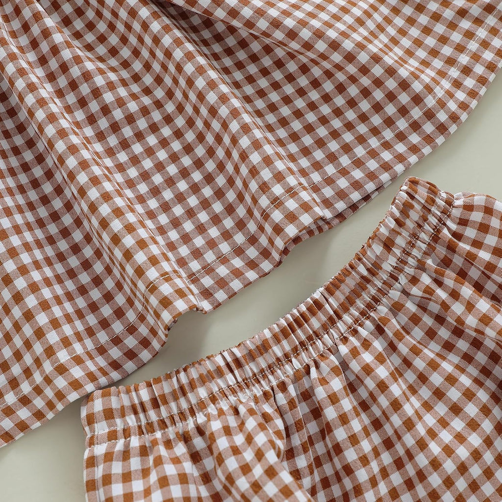 Toddler Baby Girl Clothes Plaid Ruffle Sleeveless Tops with Bloomer 2PCS
