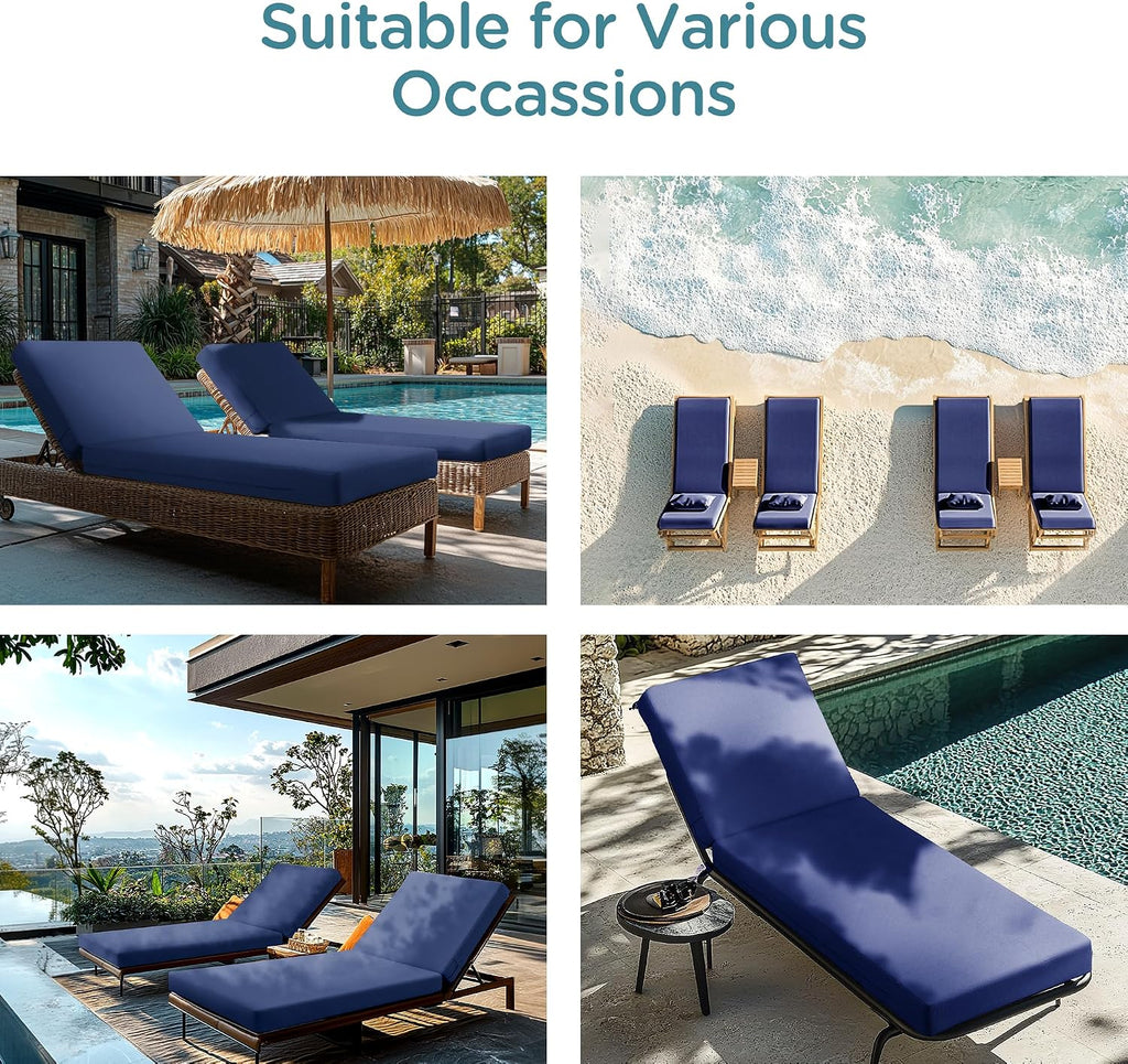 Outdoor Lounge Chair Cushions, 72X2.5X3.5, Navy 1PK | Waterproof Outdoor Fabric, Premium Foam Filling, Removable