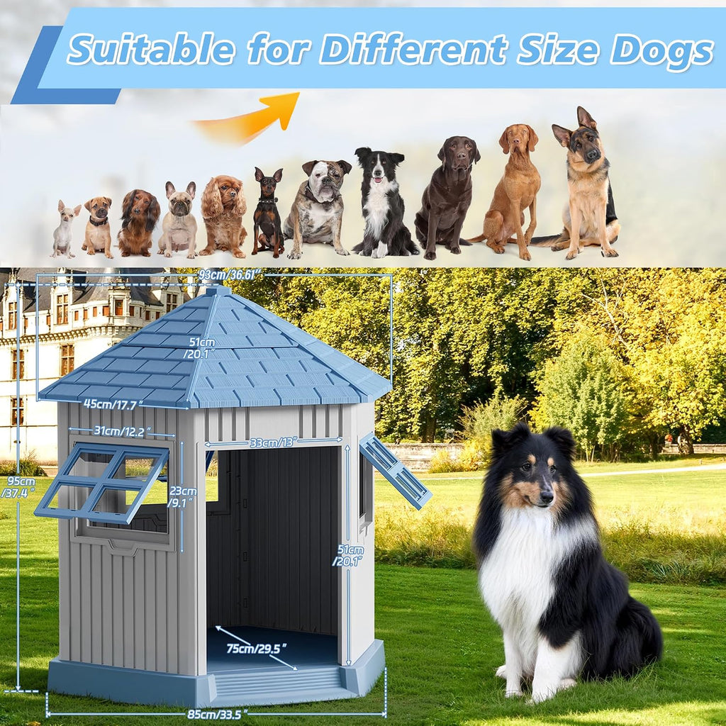 Sturdy Dog House Indoor Outdoor for Small Medium Dogs, Weatherproof Puppy Shelter with Elevated Floor & Air Vents