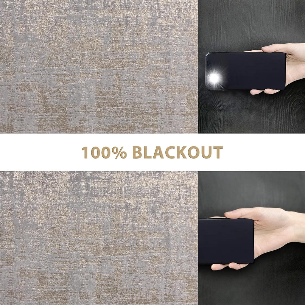 100% Blackout Soft Velvet Curtains for Bedroom Living Room Thermal Energy Saving 84 Inches Long Luxury Gold Foil