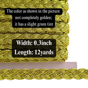 Gold Trim Metallic Floral Gimp Braid Trim Lace 0.3" Wide x 12 Yards Centipede Edge for Craft & Decor (Gold)