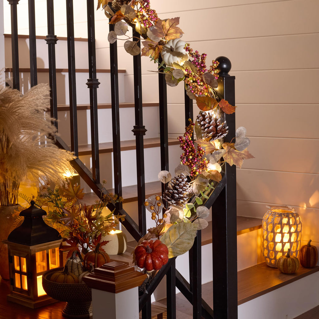 6ft Fall Maple Leaves Garlands for Mantle with Pumpkins