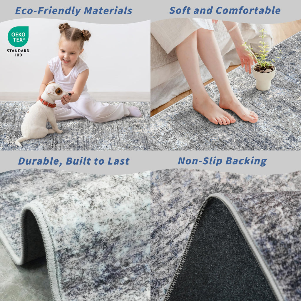 3x20 ft Extra Long Hallway Runner Rug - Non-Slip Washable Floor Runner with Rubber Backing, Modern Low Pile Thin Wide
