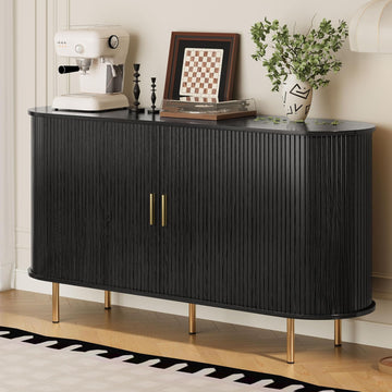 Sideboard Buffet Cabinet with Storage,Mid Century Modern Fluted Accent Coffee Bar Console Table,Tambour Sliding Doors&
